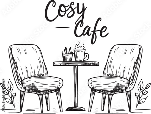 set of doodle sketch that say Cosy Cafe