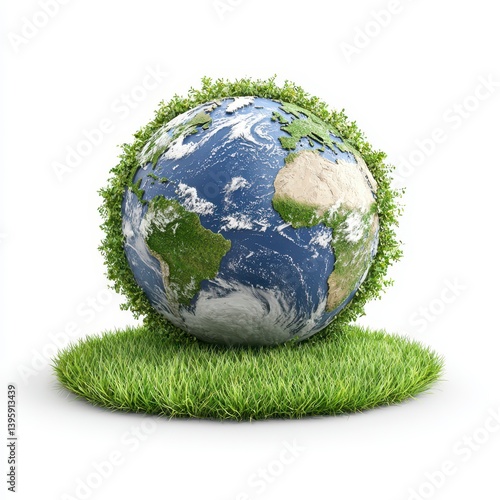 Earth Globe Surrounded by Lush Green Grass and Foliage