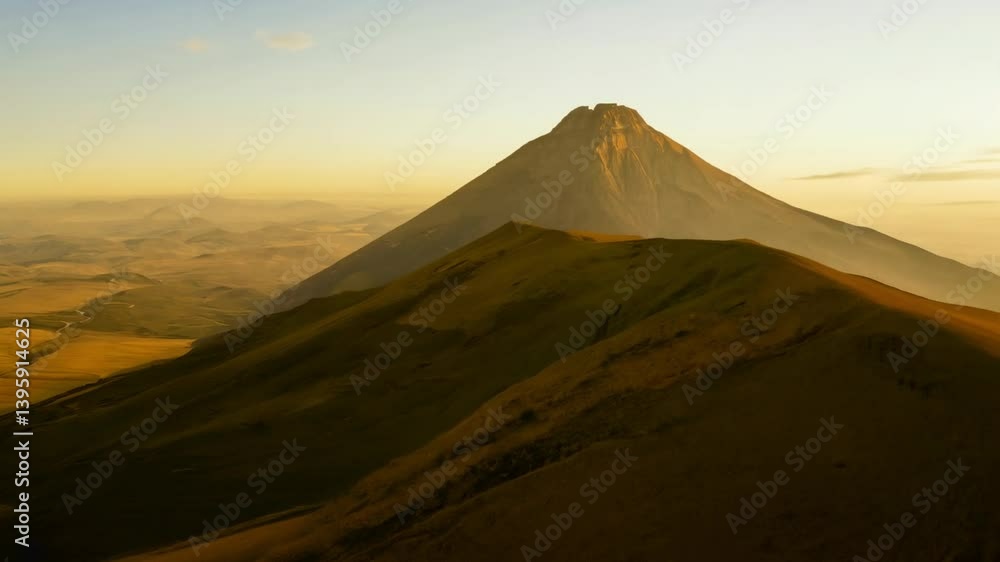A majestic mountain landscape at sunset, showcasing natural beauty and tranquility. A majestic mountain landscape at sunset, showcasing natural beauty and tranquility.