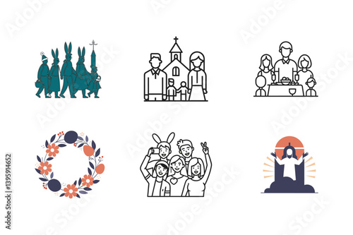 set of easter sunday vectors 