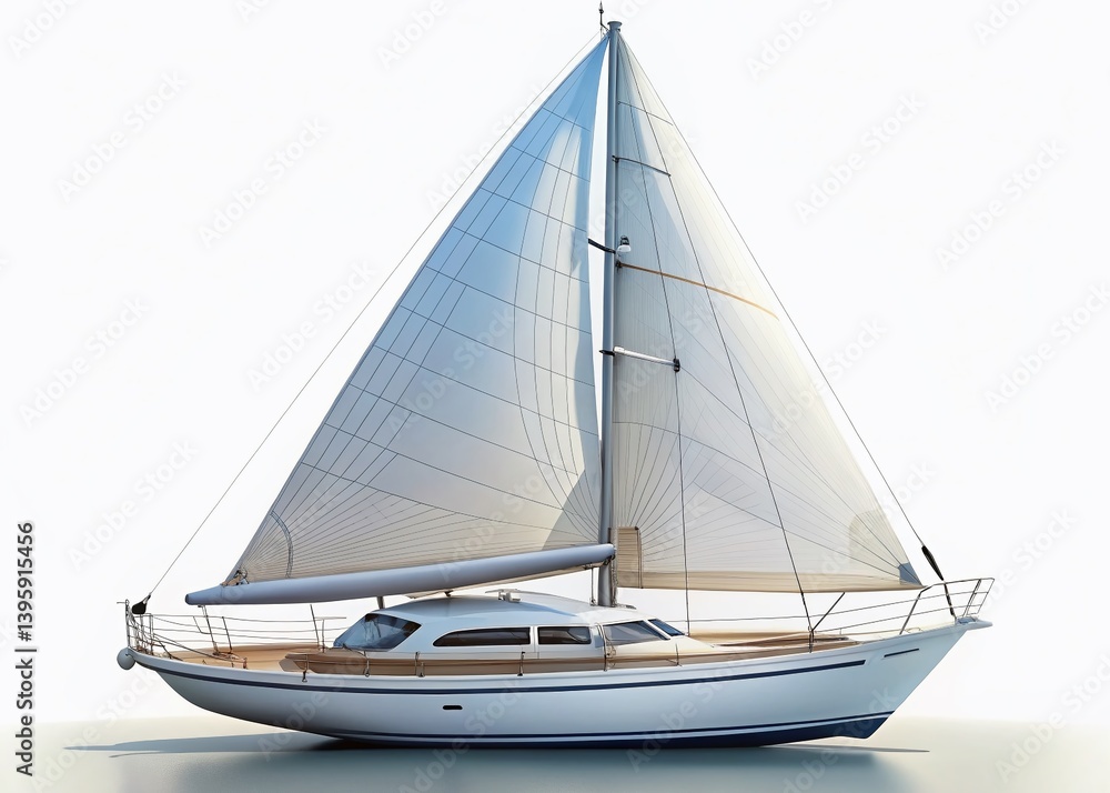 Fototapeta premium Isolated Sailboat Photo: White Sail, Crisp Detail, High Depth of Field, Perfect for Nautical Designs