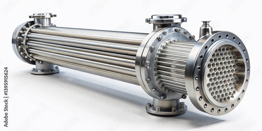 Fototapeta premium Isolated Shell and Tube Heat Exchanger on White Background - Industrial Equipment