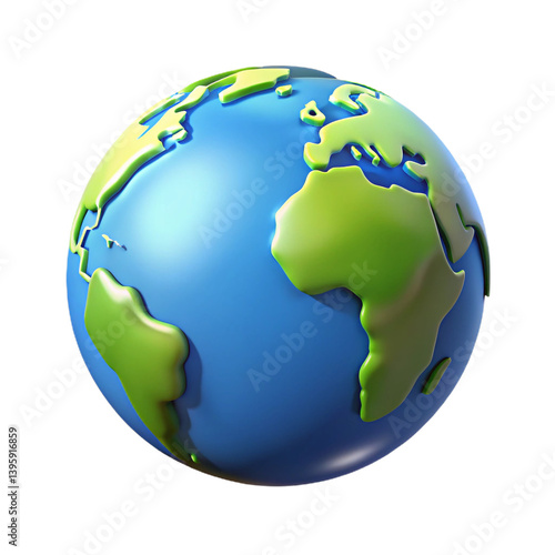 A blue and green 3D globe sphere illustrates the continents of Earth