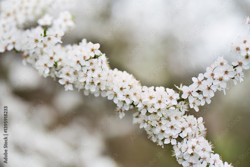 White cherry blossoms blooming on spring branch
White cherry blossoms blooming on spring branch