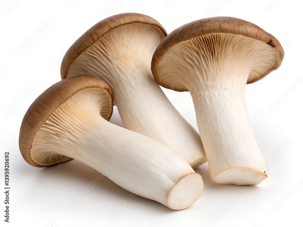 King Oyster Mushrooms Cluster on White Background King Oyster Mushrooms Cluster on White Background