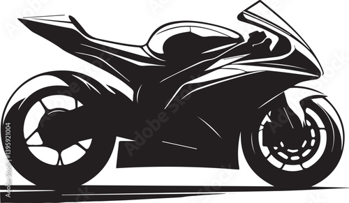 High-performance racing motorcycle silhouette in black and white.
