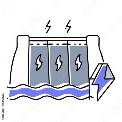 Hydropower station in flat eco energy style