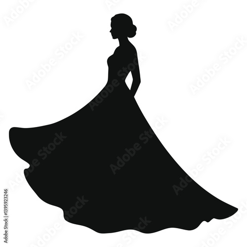 Elegant Silhouette of a Woman in a Ball Gown/A striking silhouette of a woman wearing a flowing ball gown.