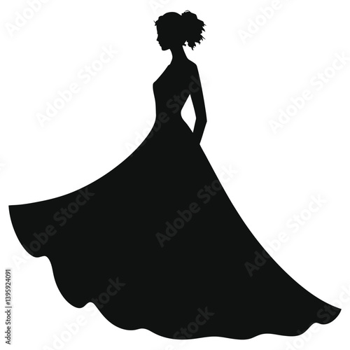 Elegant Silhouette of a Woman in a Ball Gown/A graceful silhouette of a woman wearing a flowing ball gown.