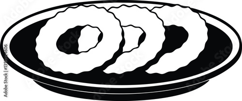 Onion rings on a plate with dipping sauce silhouette vector illustration