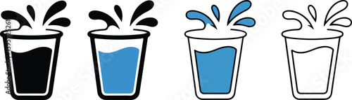  Water Glass Icon Set - Drink and Beverage Concept Design