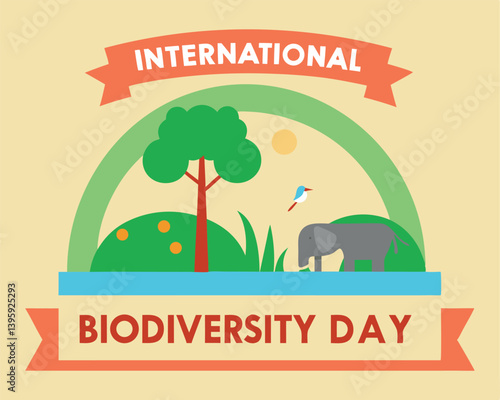 International Day for Biological Diversity: Elephant, Fox, Trees on Earth.