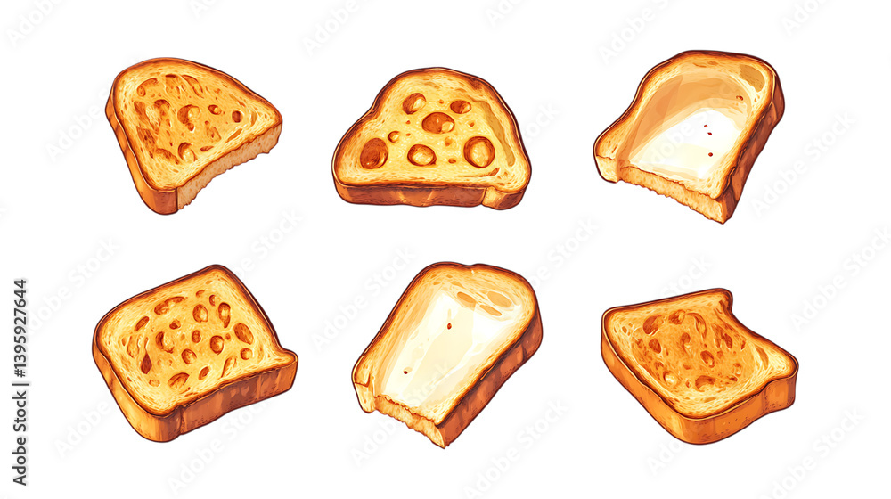 Pack Toast Set in Different Poses on Transparent Background for Breakfast, Food, and Culinary-Themed Designs Pack Toast Set in Different Poses on Transparent Background for Breakfast, Food, and Culinary-Themed Designs