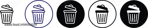  Set of Trash Can Icons in Different Color Variations with Open Lid