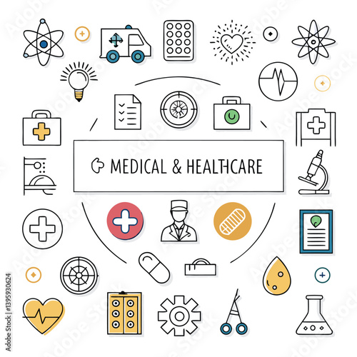 Medical and Healthcare Icons | Doctor, Hospital, Medicine, Health Checkup, Surgery, Ambulance, Prescription, Patient, Medical Tools, Virus, First Aid, Clean Flat Vector Icons