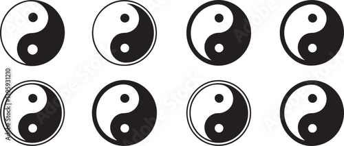  Set of 8 Yin Yang Symbols in Different Circular Styles