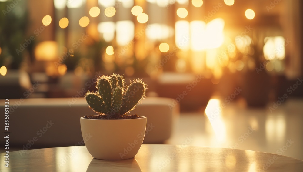 Sunset Glow on a Cactus in a Modern Lobby Sunset Glow on a Cactus in a Modern Lobby