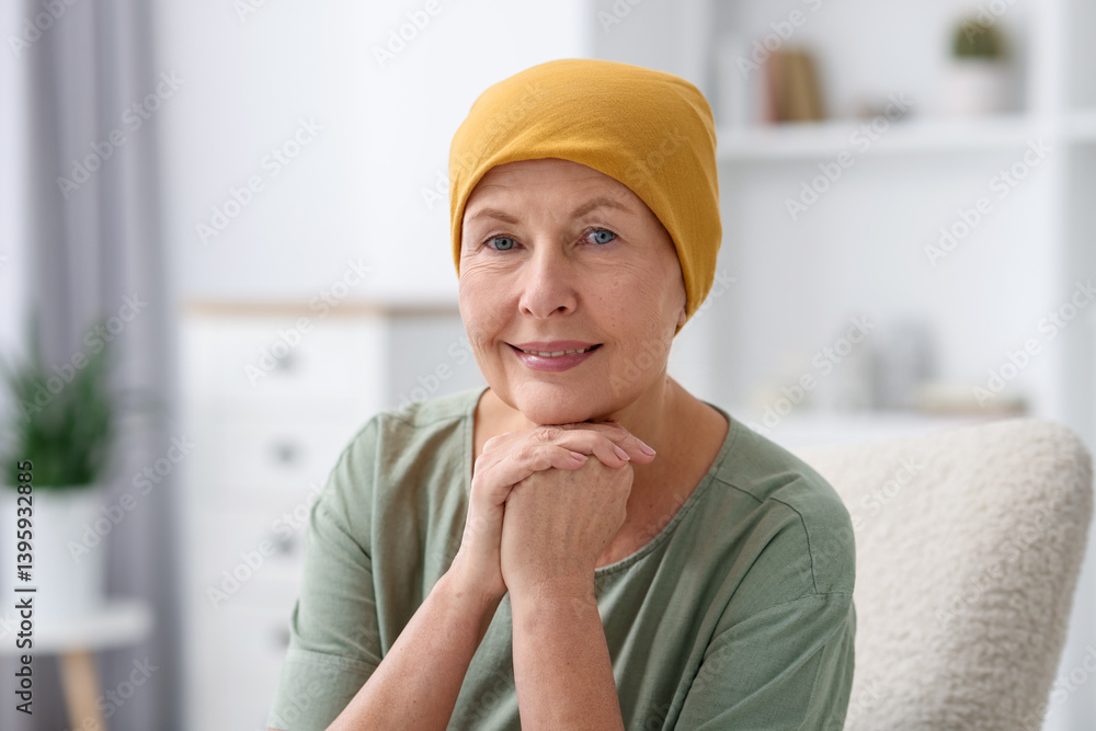 Portrait of senior woman with cancer at home Portrait of senior woman with cancer at home