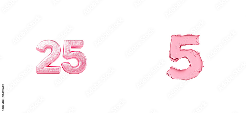 Pink numeral illustration of figures 25 and 5 on black background, cut out transparent Pink numeral illustration of figures 25 and 5 on black background, cut out transparent