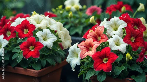 Wallpaper Mural Red and white petunias blooming in a flower box. Torontodigital.ca