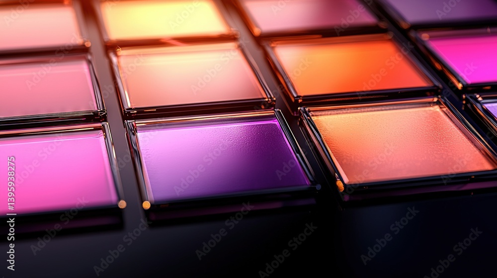 A detailed image of diverse eyeshade colors arranged on a dark surface against a black backdrop A detailed image of diverse eyeshade colors arranged on a dark surface against a black backdrop