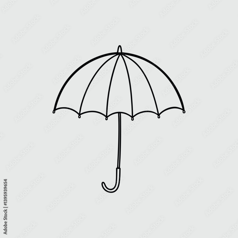 Simple black line drawing of an umbrella Simple black line drawing of an umbrella