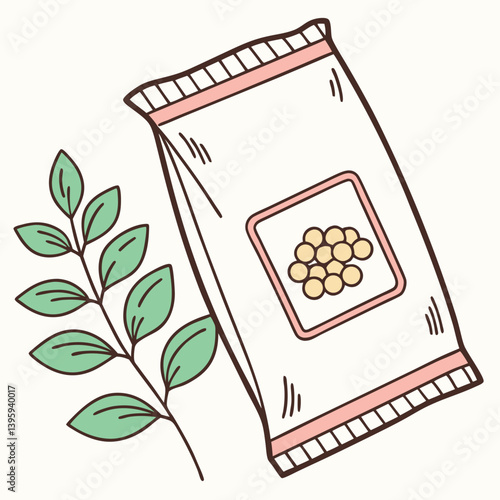 Simple Vector Fermented Soybean Packet Icon with Green Detail for Health Food Branding in Editable Design