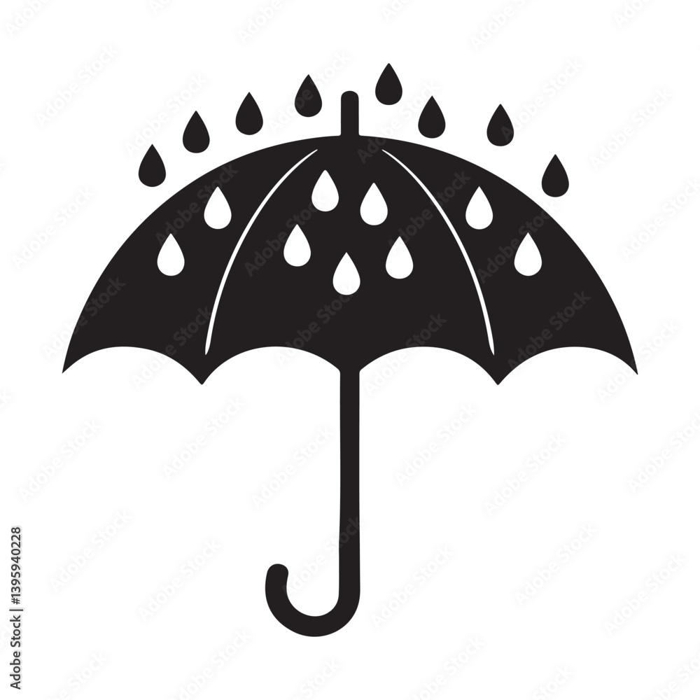 Black umbrella vector illustration isolated on white background showing rain protection accessory Black umbrella vector illustration isolated on white background showing rain protection accessory