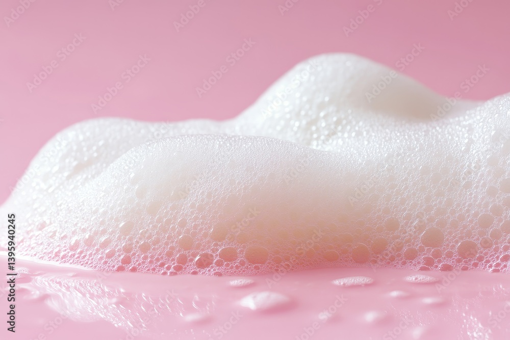 Fototapeta premium The image of soft white bubbles against a pink background is one that evokes a feeling of freshness