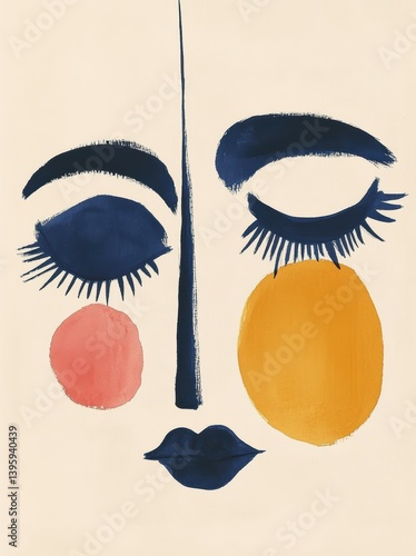 Bold colors and abstract shapes form an expressive face art