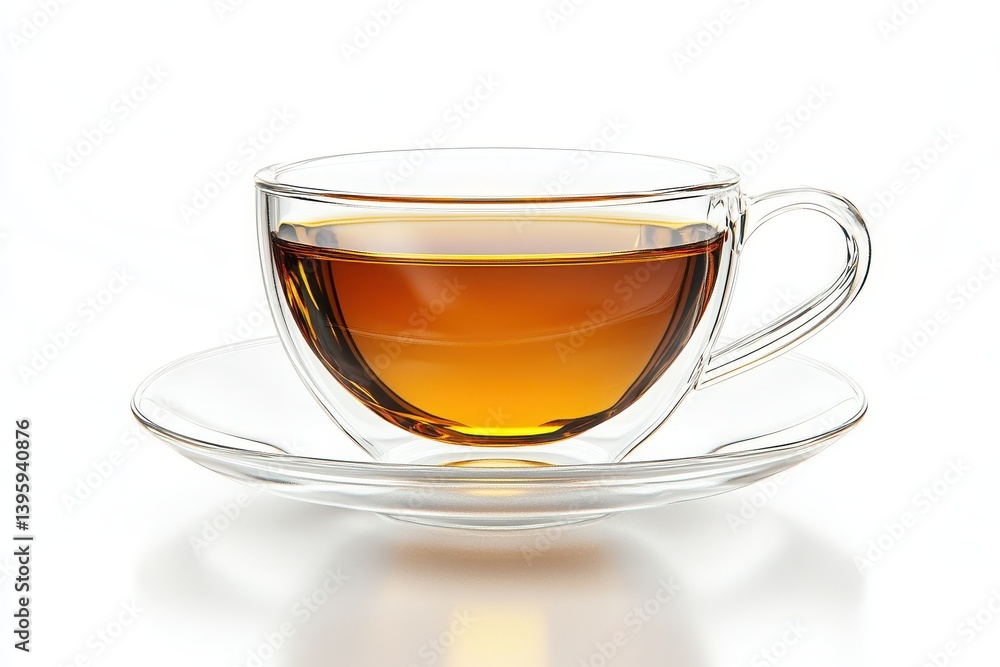 A cup of tea on a saucer against a plain bright background shot A cup of tea on a saucer against a plain bright background shot
