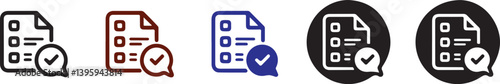   Minimalist Document Approval Icons with Checklist Symbol in Flat and Circular Background Styles for Administrative and Business Use