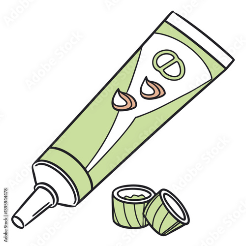Colorful Minimalist Vector Design of Wasabi Tube with Gray Cap for Japanese Cuisine Graphics