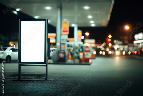 Blank Digital Billboard Gas Station Night