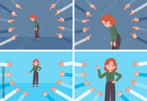 評価をうける赤髪女性のセット