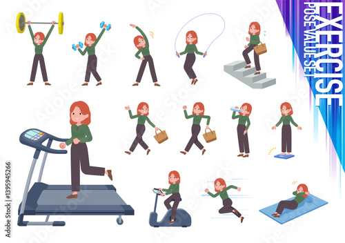 エクササイズやスポーツに関する赤髪女性のセット