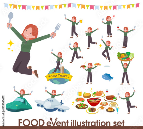 食のイベントに関する赤髪女性のセット