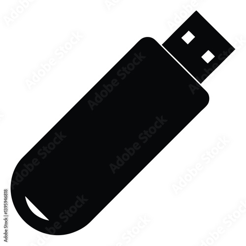 USB flash drive silhouette isolated on white background