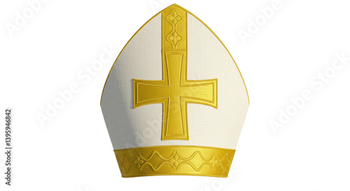 Isolated Mitre Hat with Golden Cross