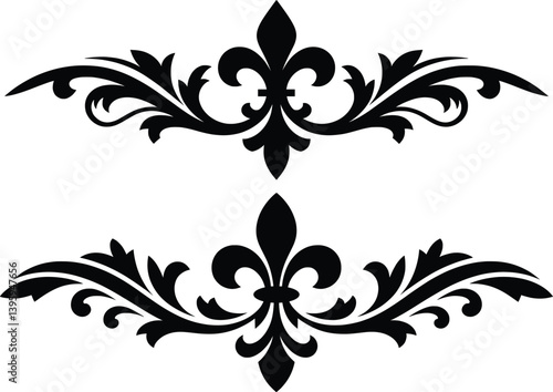 Double Fleur-de-Lis Decorative Border, Elegant Vintage Vector Ornament Design