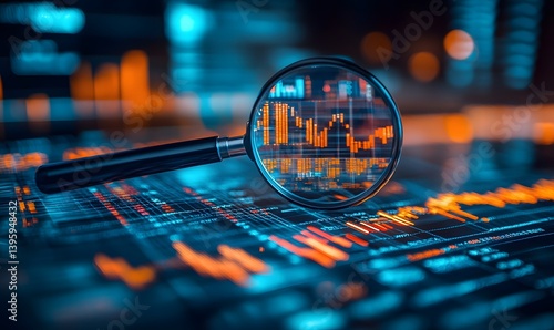 Analyzing the Data: A detailed illustration of financial graphs under intense scrutiny, revealing complex market insights.