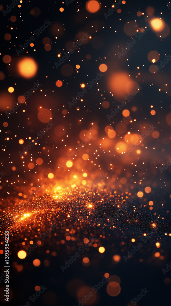 Obraz premium Shimmering golden particles illuminate a dark background, creating a magical, festive atmosphere.