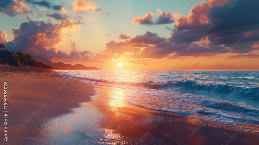 Fototapeta premium Spectacular Sunset over Tropical Beach Paradise