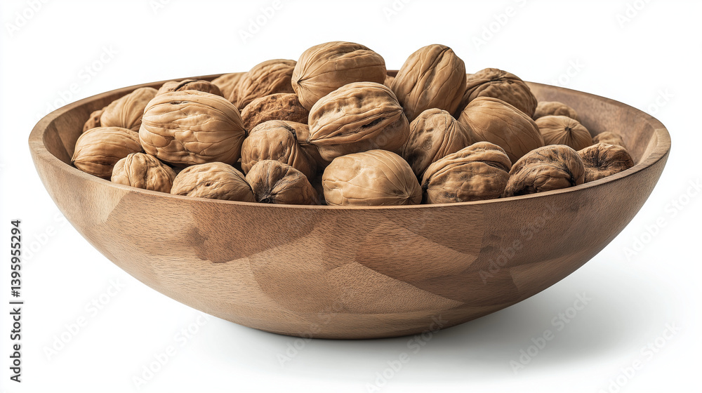 Walnuts in a wooden bowl isolated on white background Walnuts in a wooden bowl isolated on white background