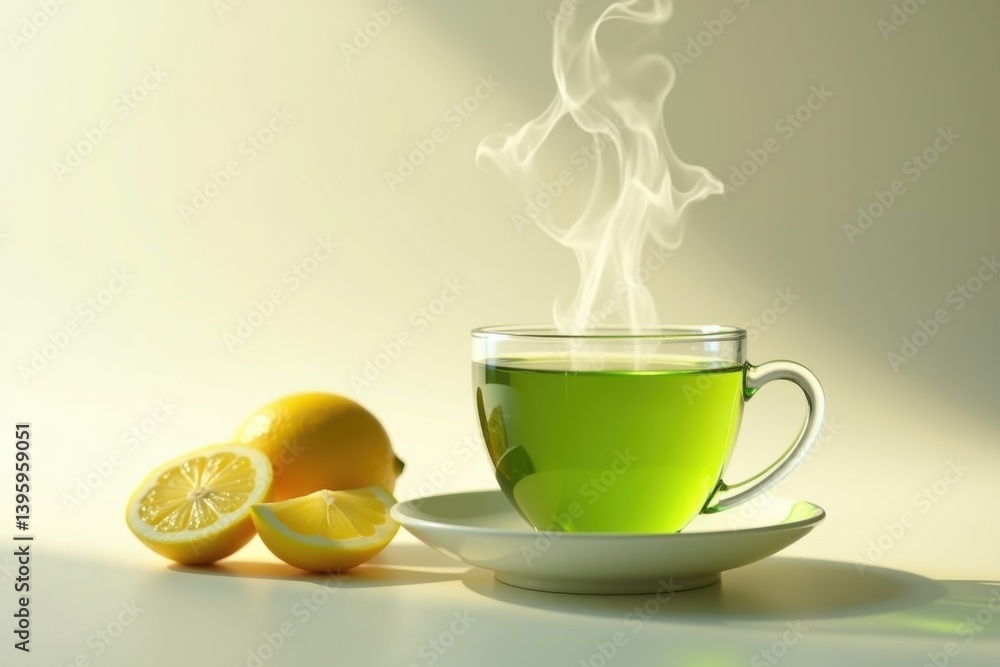 Enjoying steaming green tea with fresh lemons Enjoying steaming green tea with fresh lemons