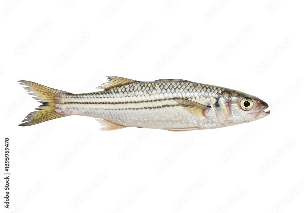 Isolated mullet fish species close up studio shot on white isolated on white background Isolated mullet fish species close up studio shot on white isolated on white background