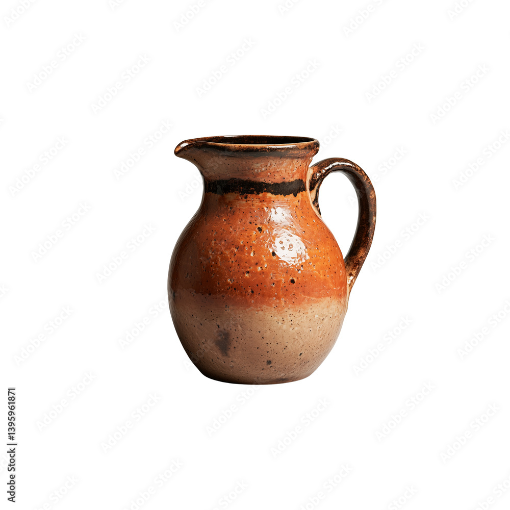 A handcrafted ceramic jug featuring a rich, earthy glaze with a rounded body and a curved handle. A handcrafted ceramic jug featuring a rich, earthy glaze with a rounded body and a curved handle.