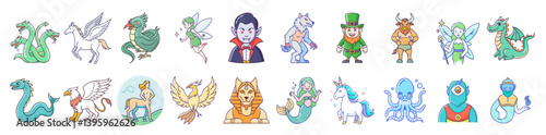 Mythological Creatures and Fantasy Characters Collection of  Line Art Illustrations
