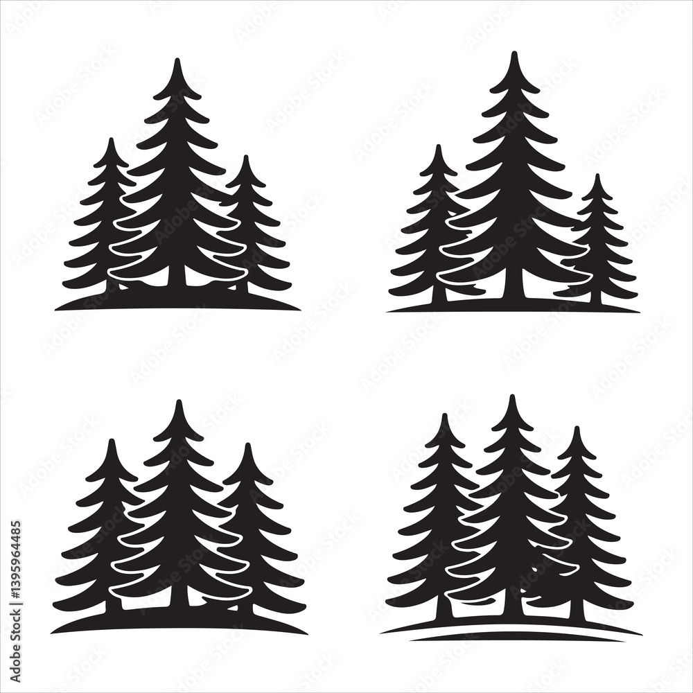 Obraz premium Set of 4 pine tree silhouettes perfect for nature, outdoor, and environmental designs