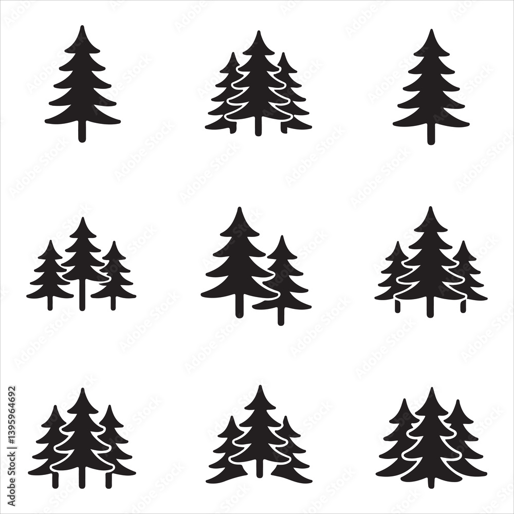 Obraz premium Silhouettes of pine trees for use in landscape, eco-friendly, and wilderness graphics